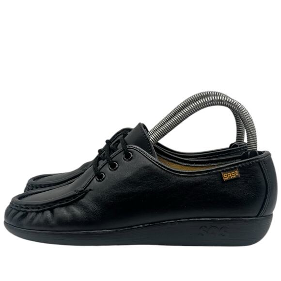 SAS Siesta Shoes Women Size 7.5M Black Leather Handsewn Oxfords Moc Toe - Picture 3 of 5